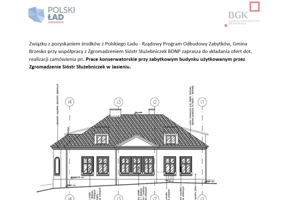 Prace konserwatorskie przy zabytkowym budynku użytkowanym przez Zgromadzenie Sióstr Służebniczek w Jasieniu