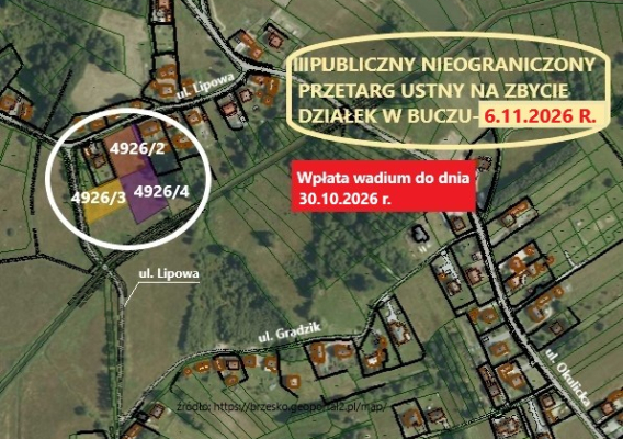 Przetarg ustny na zbycie niezabudowanej nieruchomości położonej w miejscowości Bucze