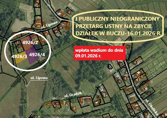 Przetarg ustny na zbycie niezabudowanej nieruchomości gruntowej położonej w miejscowości Bucze