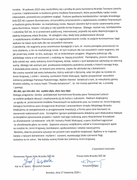 List otwarty kombatantów i członków  brzeskiego koła Światowego Związku Żołnierzy Armii Krajowej