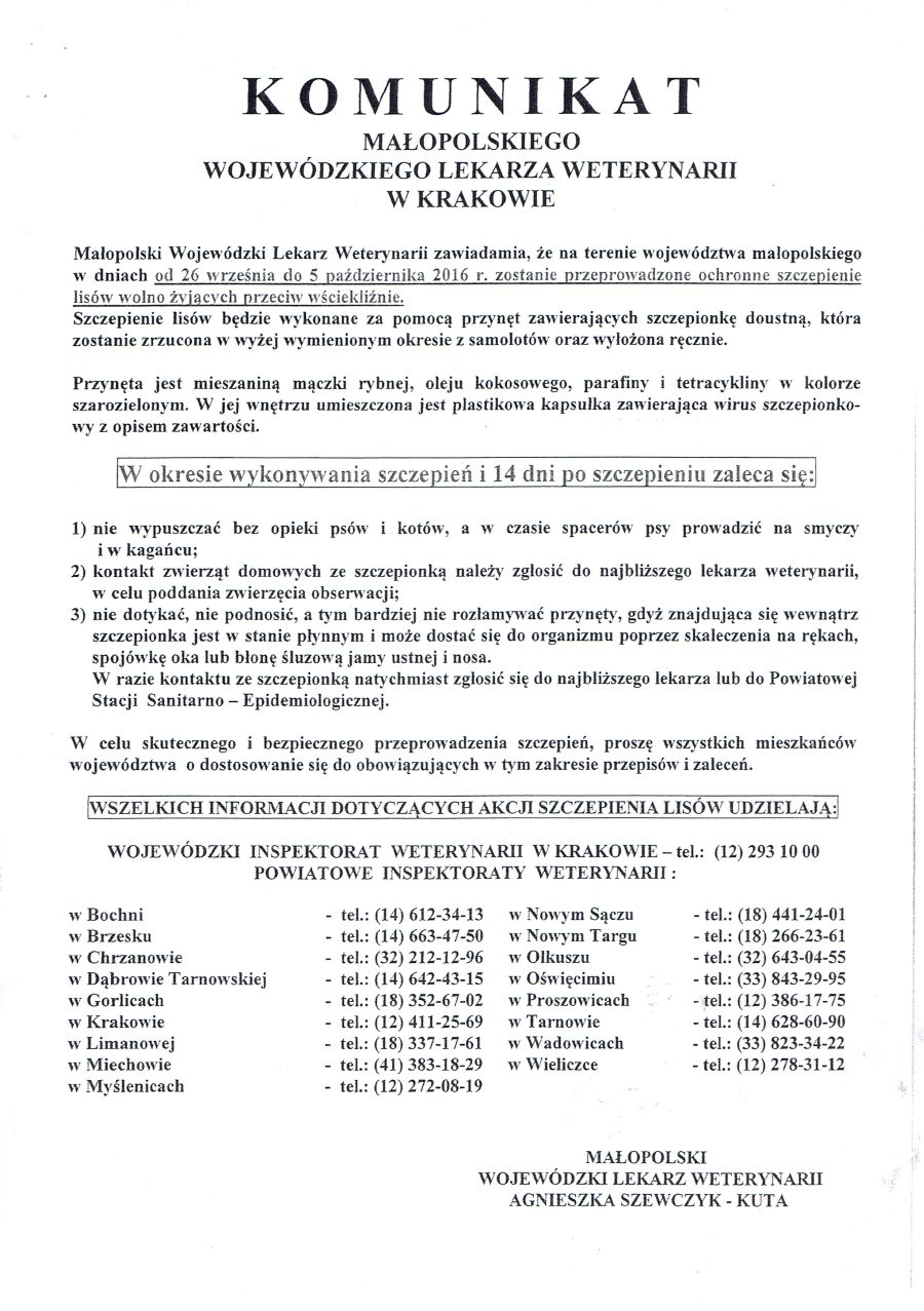 Komunikat lekarza weterynarii