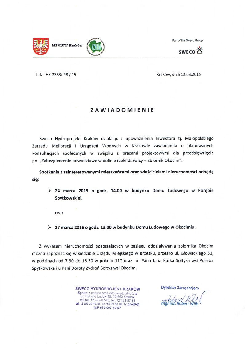 Konsultacje społeczne w Porębie Spytkowskiej i Okocimiu