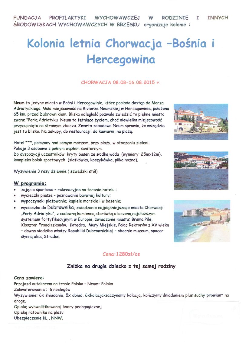 Kolonia letnia w Chorwacji