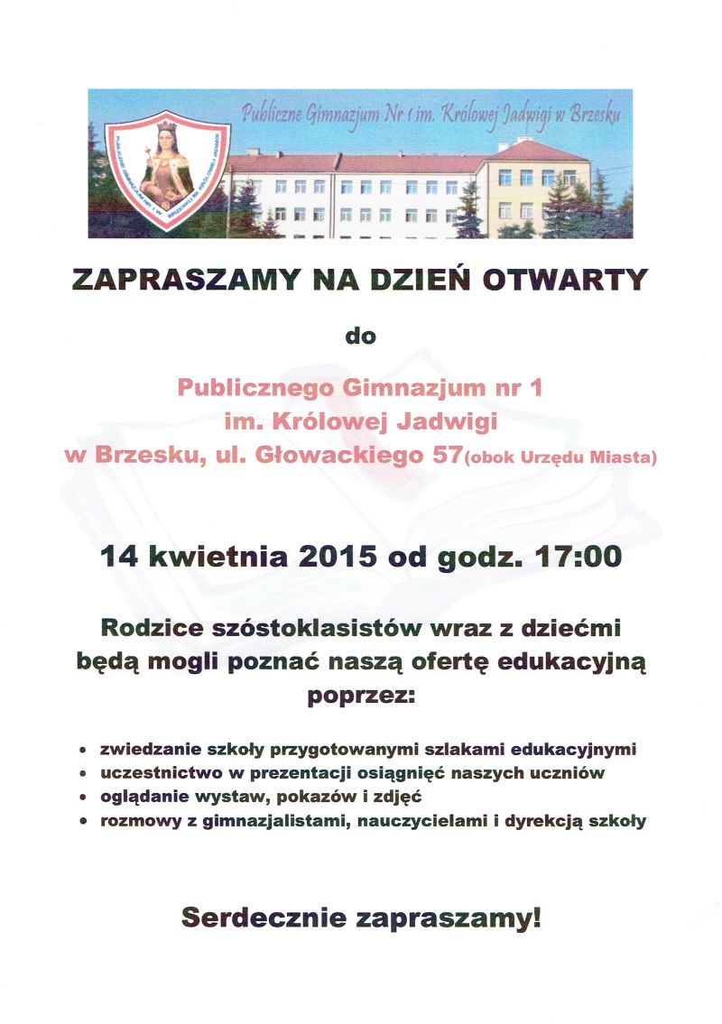Zaproszenie na dzień otwarty szkoły