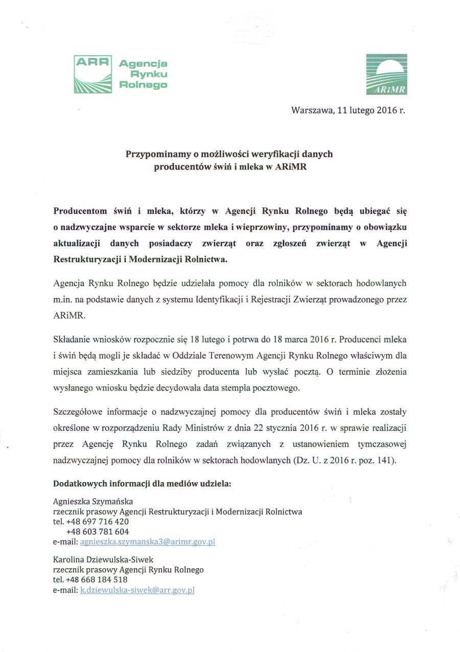 Komunikat dla rolników