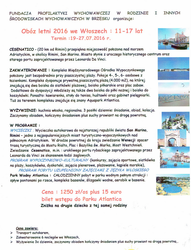 Obóz letni 2016 we Włoszech