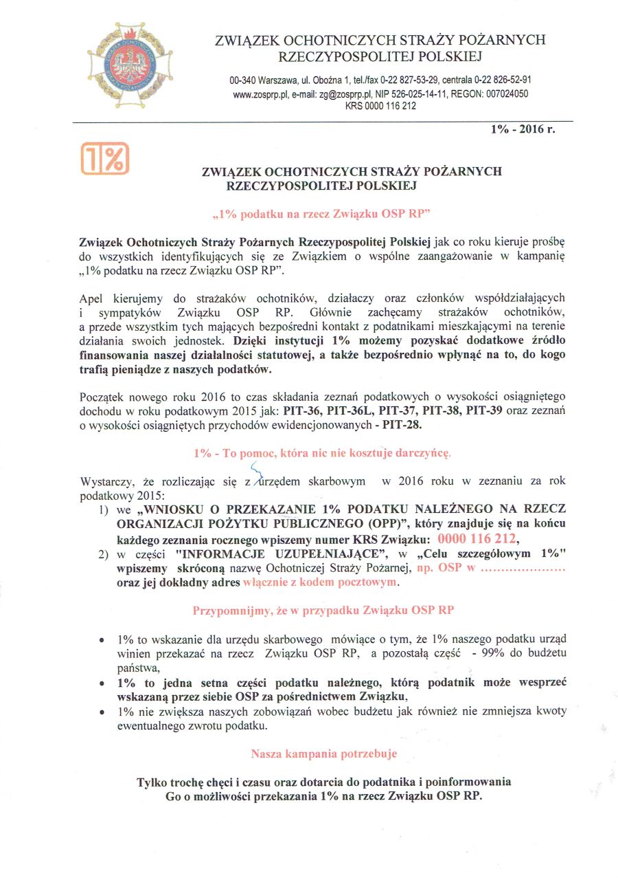 1% podatku za 2015 rok