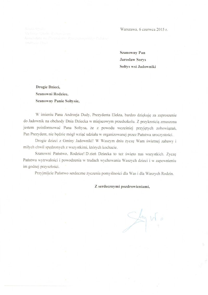 Życzenia od prezydenta elekta