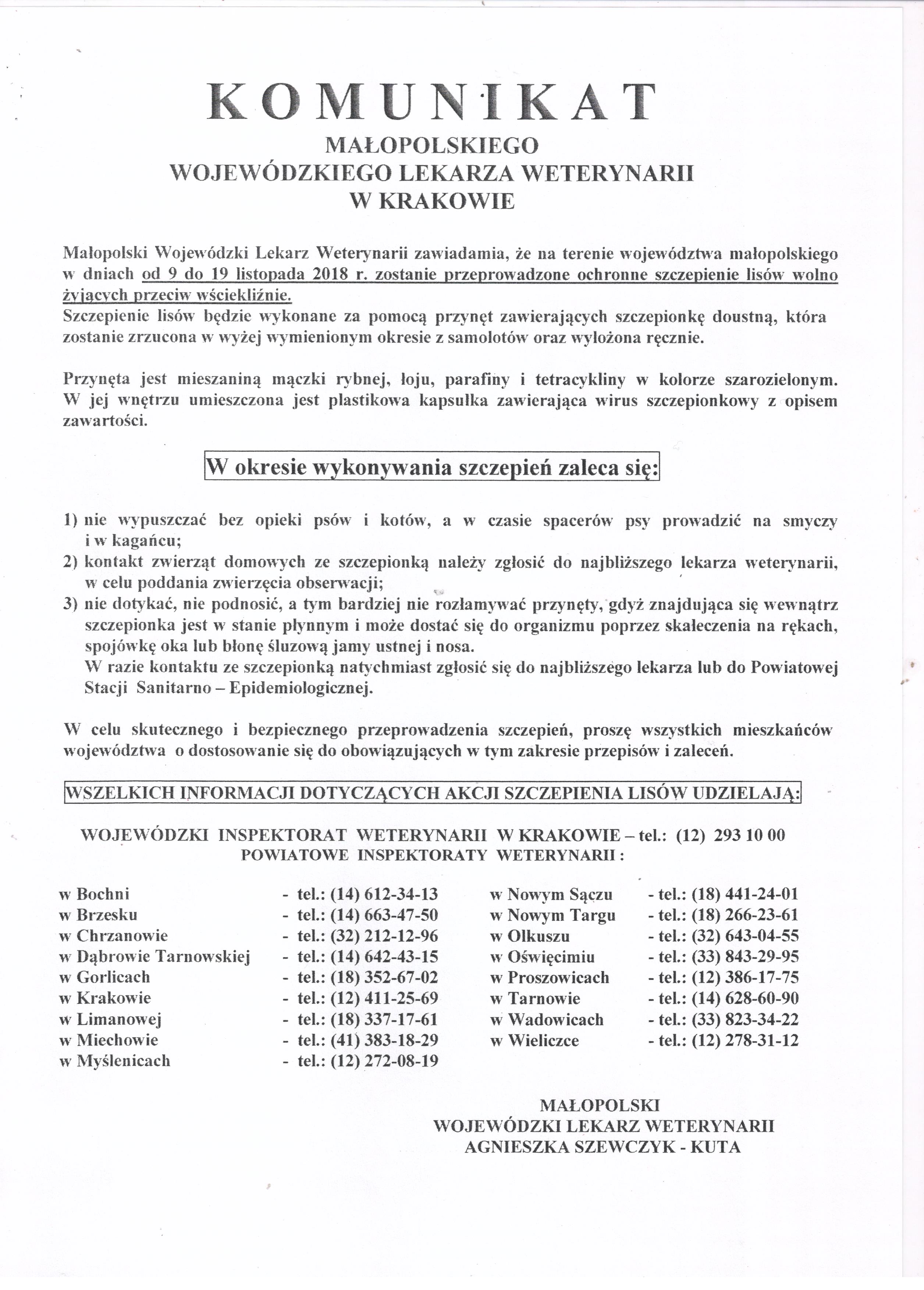 Ogłoszenie Inspekcji Weterynaryjnej