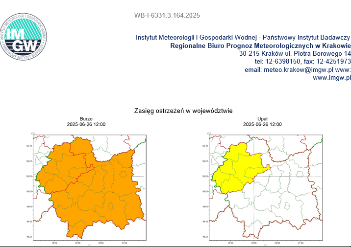 WOJEWÓDZTWO MAŁOPOLSKIE OSTRZEŻENIA  METEOROLOGICZNE  ZBIORCZO  NR 154