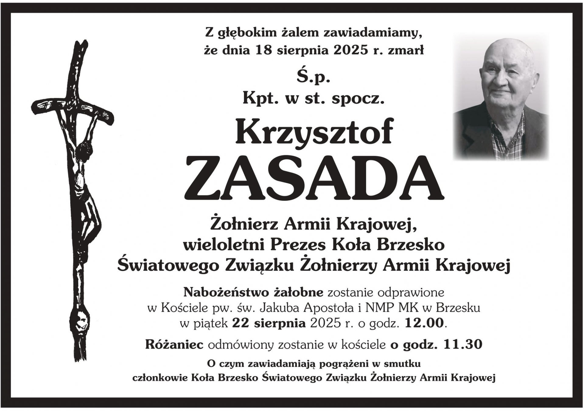 Zmarł Krzysztof Zasada - ostatni z brzeskich żołnierzy AK