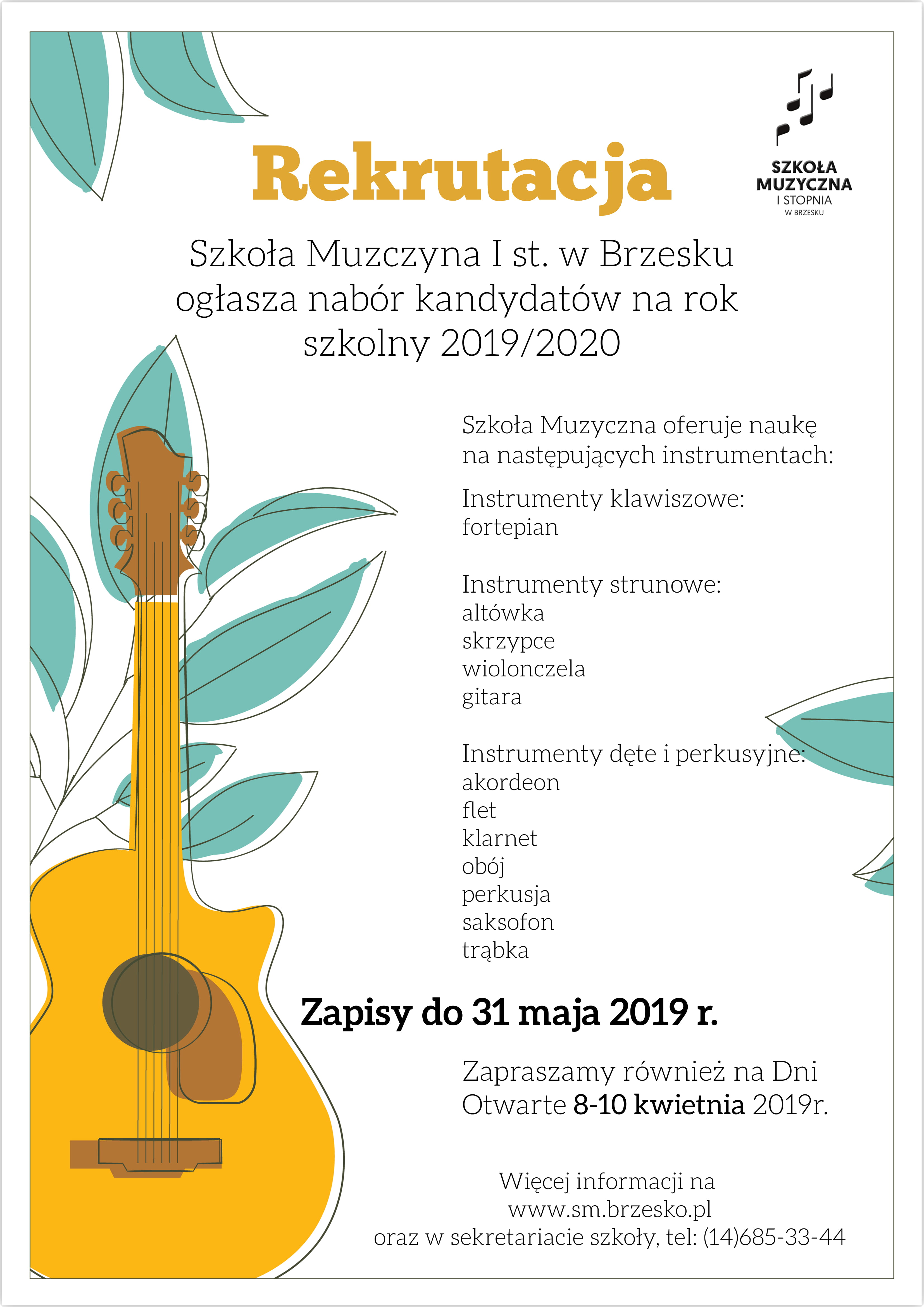 Szkoła Muzyczna I stopnia w Brzesku ogłosiła nabór