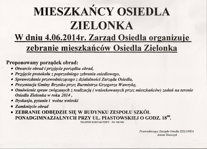 Zebranie mieszkańców Osiedla Zielonka