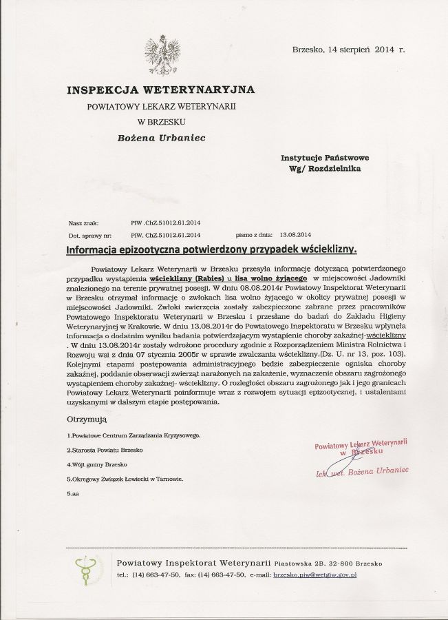 Uwaga! Wścieklizna!