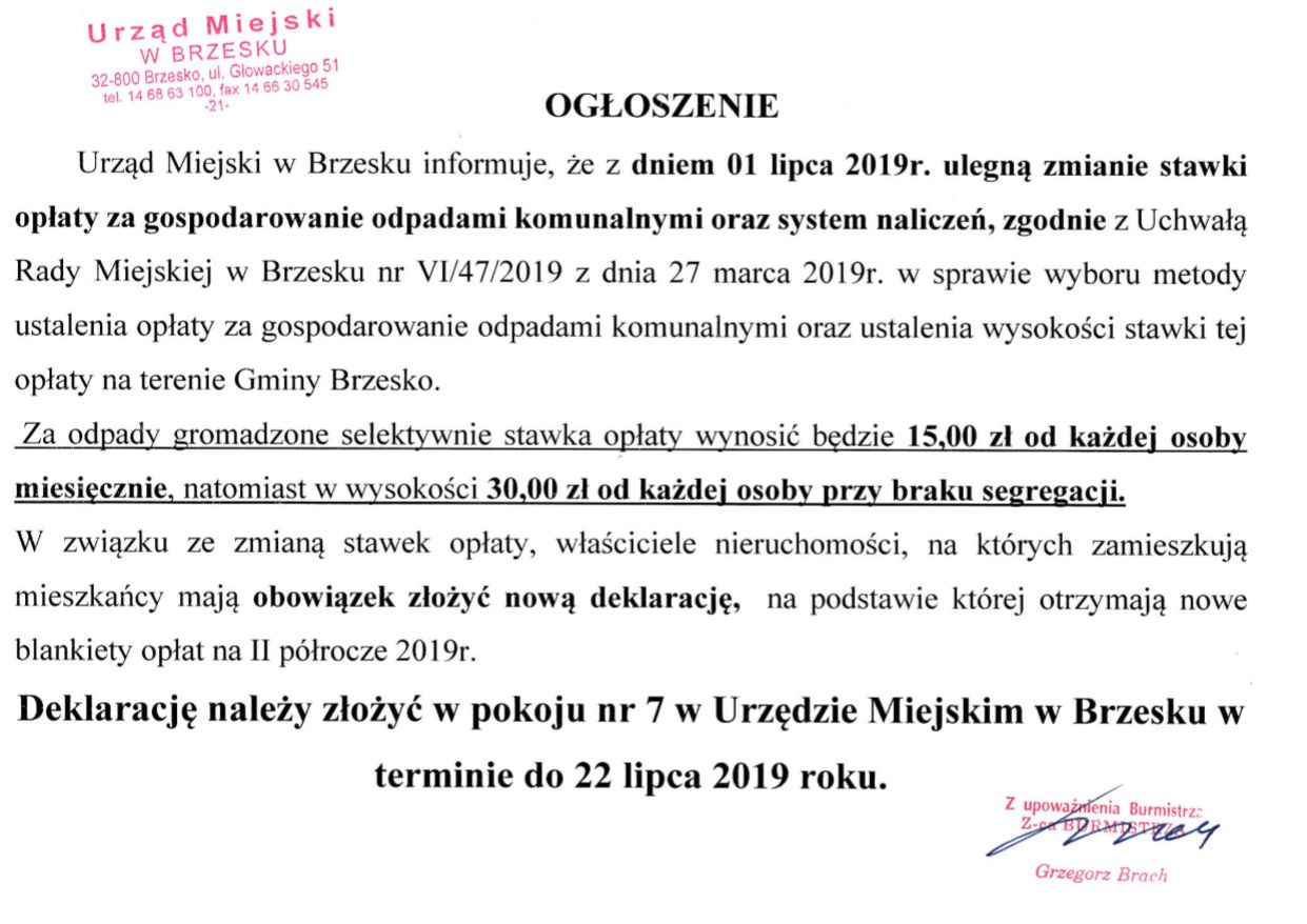 Uwaga! Zmiana cen za wywóz śmieci