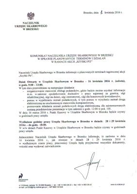 KOMUNIKAT NACZELNIKA URZĘDU SKARBOWEGO 