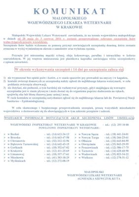 Komunikat lekarza weterynarii w Krakowie