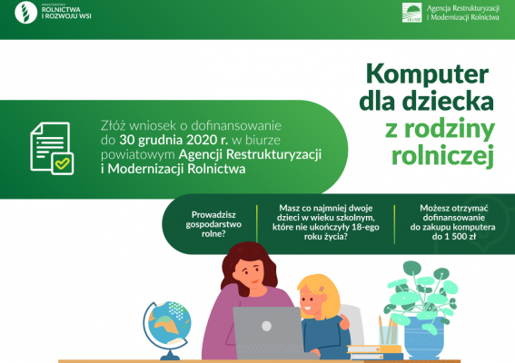 Pieniądze na zakup komputera dla dziecka z rodziny rolniczej
