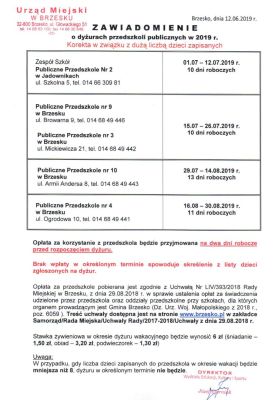 Wakacyjny harmonogram pracy przedszkoli