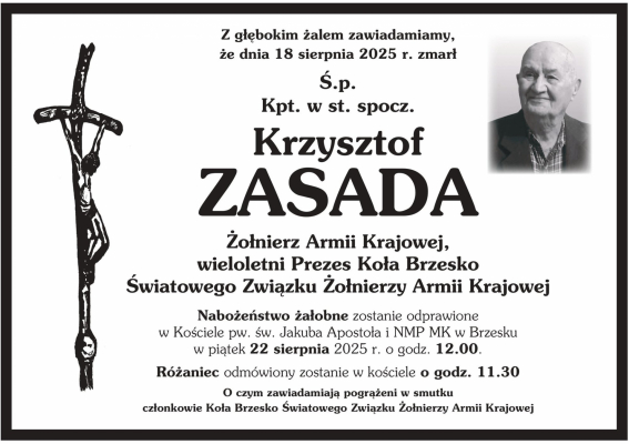 Zmarł Krzysztof Zasada - ostatni z brzeskich żołnierzy AK