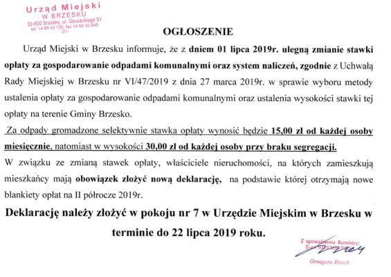 Uwaga! Zmiana cen za wywóz śmieci