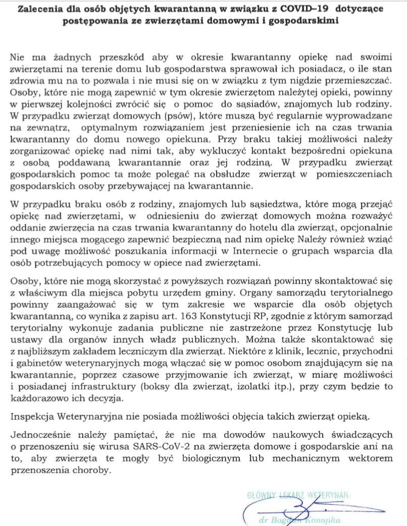 Zalecenia Głównego Lekarza Weterynarii